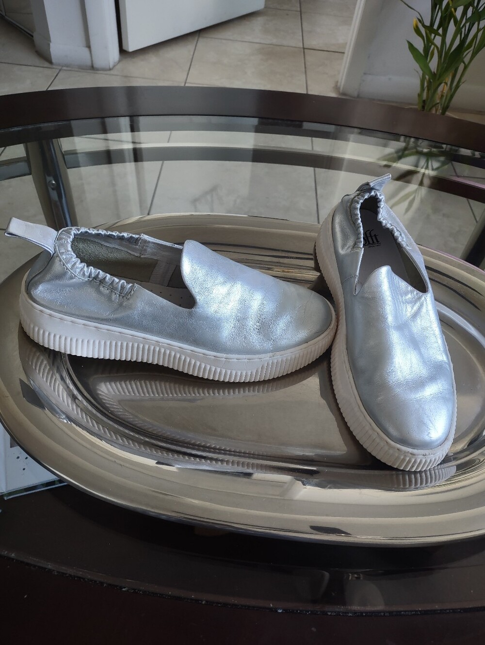Slip-On Metallic Silver Women’s Casual Comfortable Sneakers